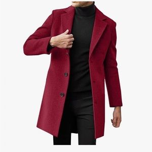 Springrain Men's Notched Lapel Single Breasted Long Pea Coat Trench Coat XL